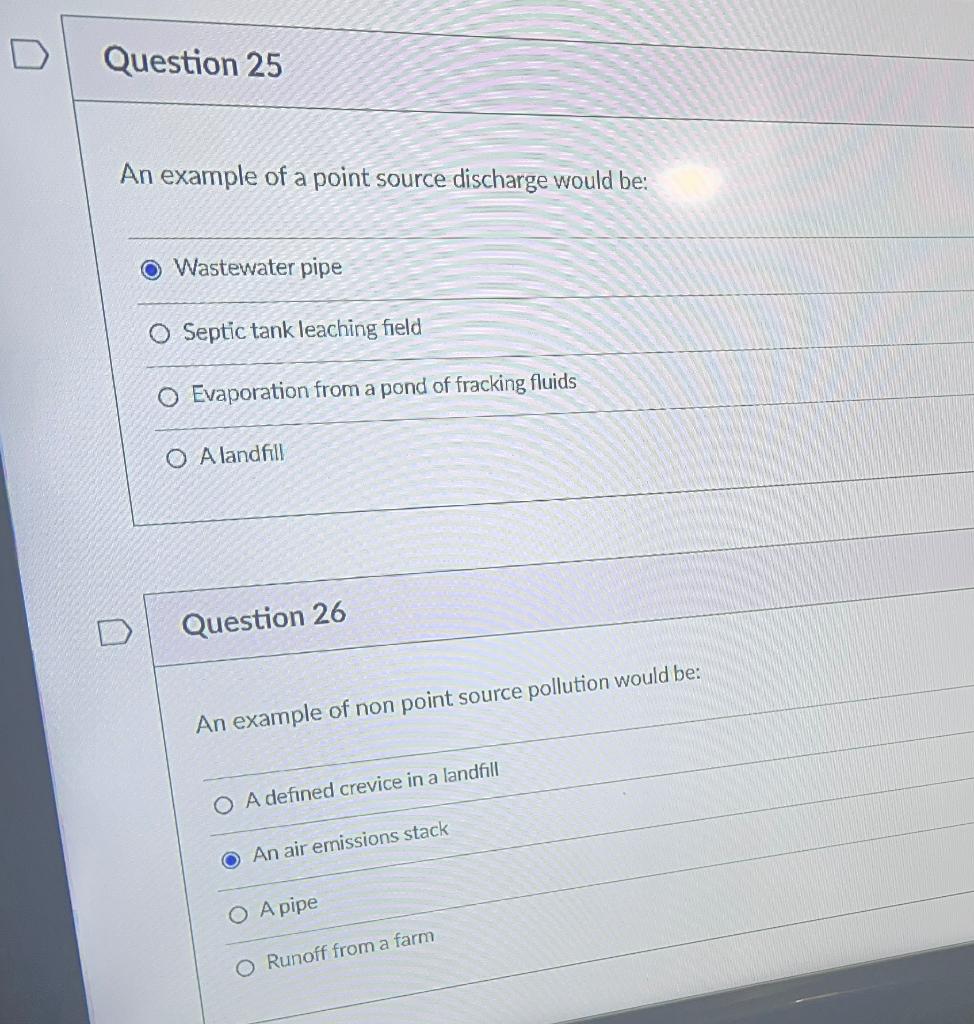 An example of a point source discharge would be