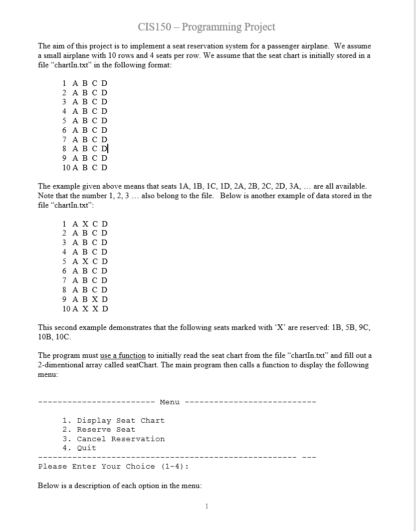 Solved CIS150 – Programming Project The aim of this project | Chegg.com
