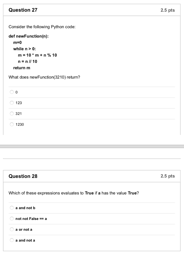 Solved Question 27 2.5 pts Consider the following Python | Chegg.com