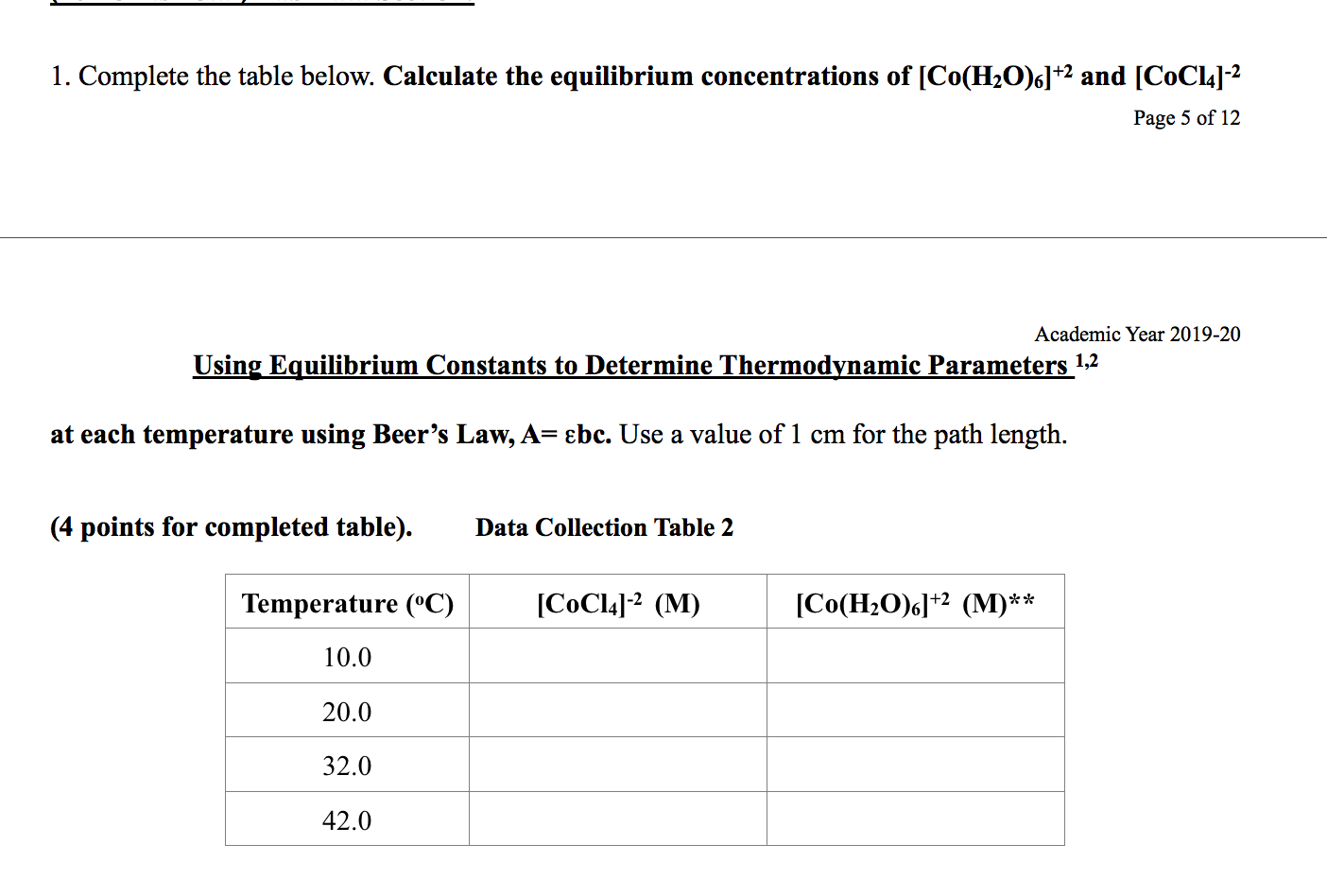 Solved Table 1: Experimental Data Collection Table | Chegg.com