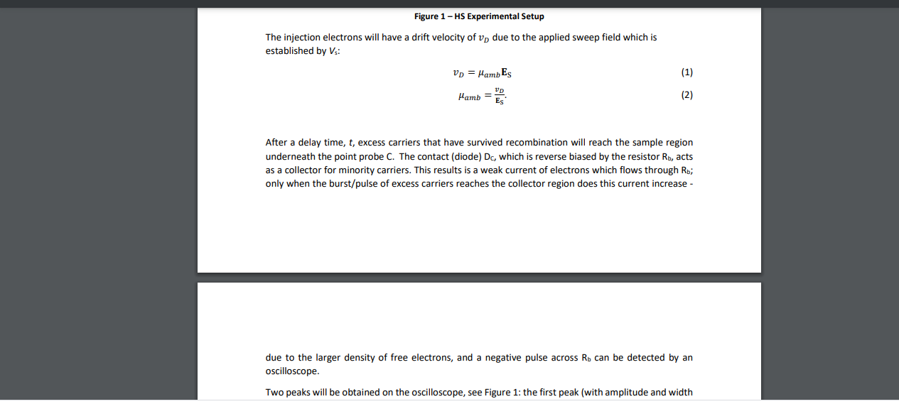 Solved Haynes - Shockley Experiment NSP - 2020 Assignment | Chegg.com