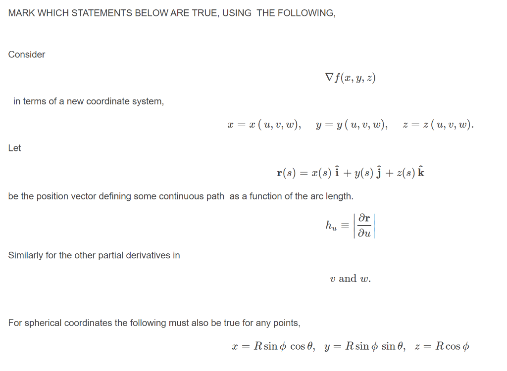 Solved Mark Which Statements Below Are True Using The Fo Chegg Com