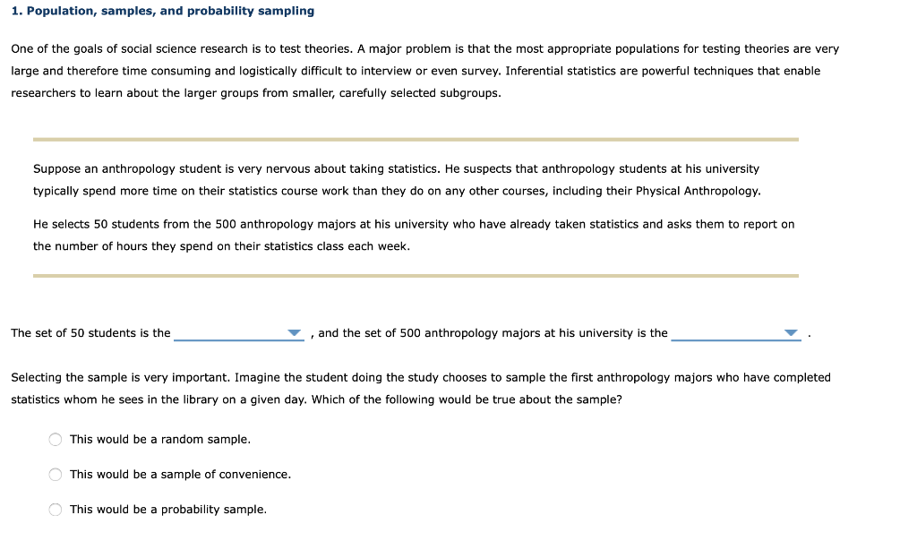 Solved 1. Population, samples, and probability sampling One | Chegg.com