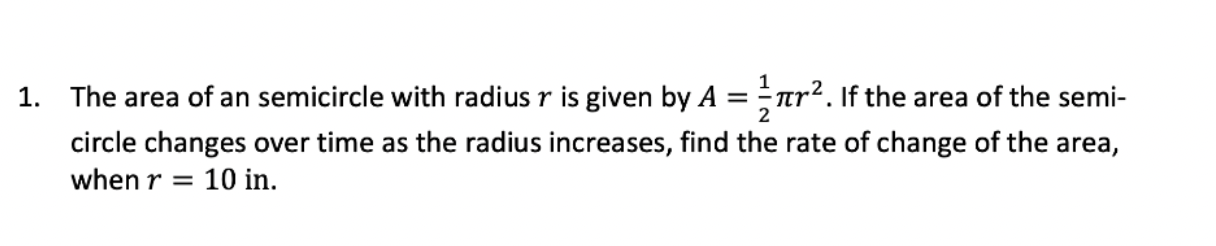 area of semicircle having radius r is