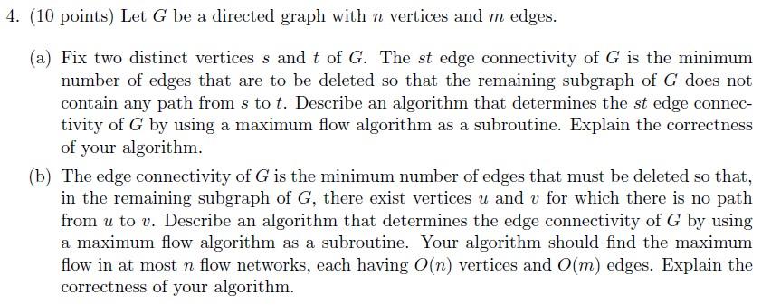 Solved (10 points) Let G be a directed graph with n vertices | Chegg.com