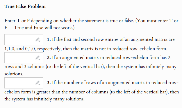 Solved True False ProblemEnter T or F depending on whether | Chegg.com