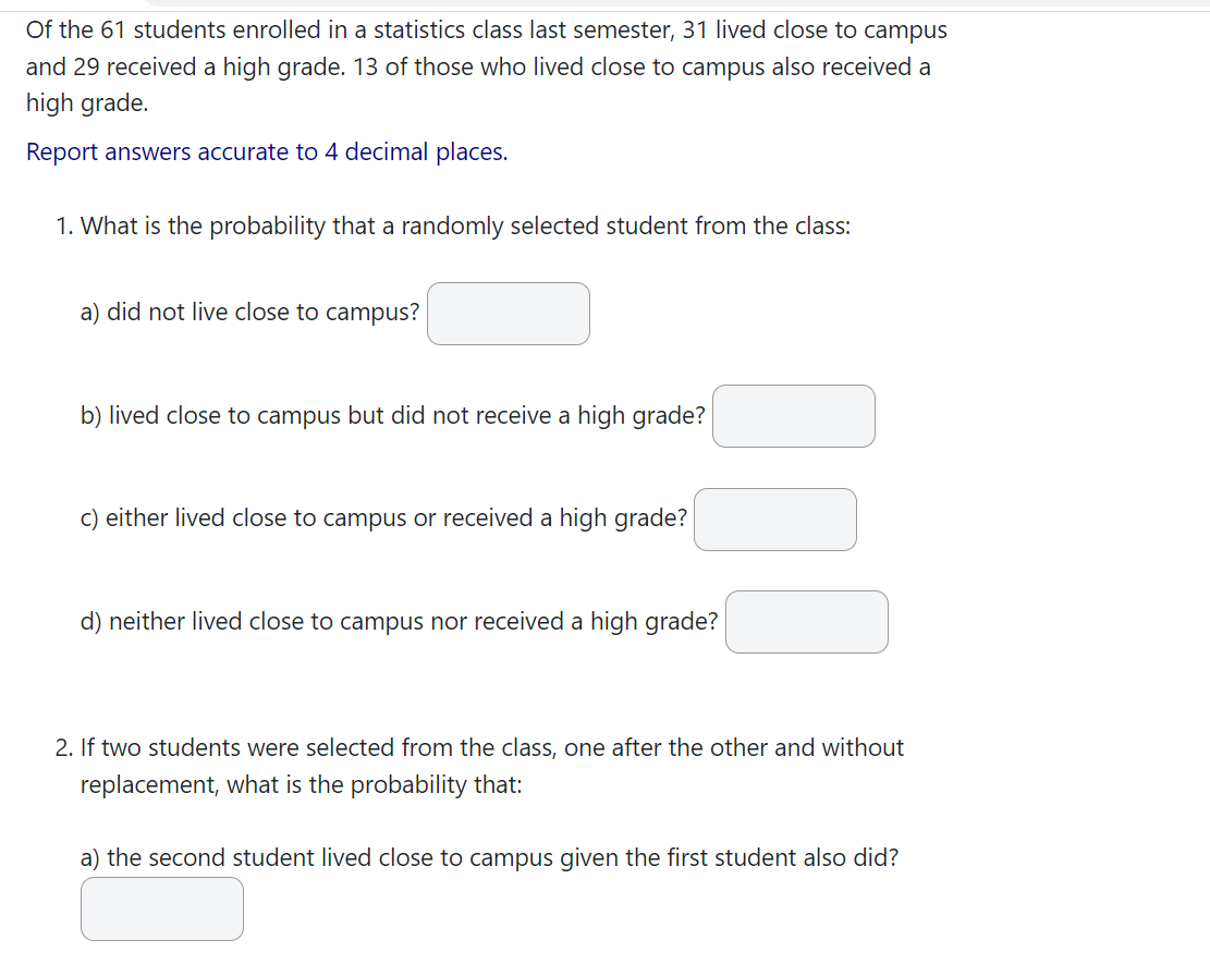 Solved Of the 61 students enrolled in a statistics class | Chegg.com