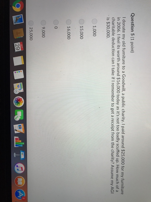 Solved Question 5 (1 point) I donate my old furniture to a