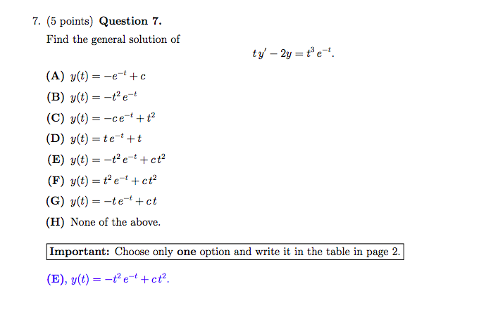 Solved (5 points) Question 7. Find the general solution of t | Chegg.com