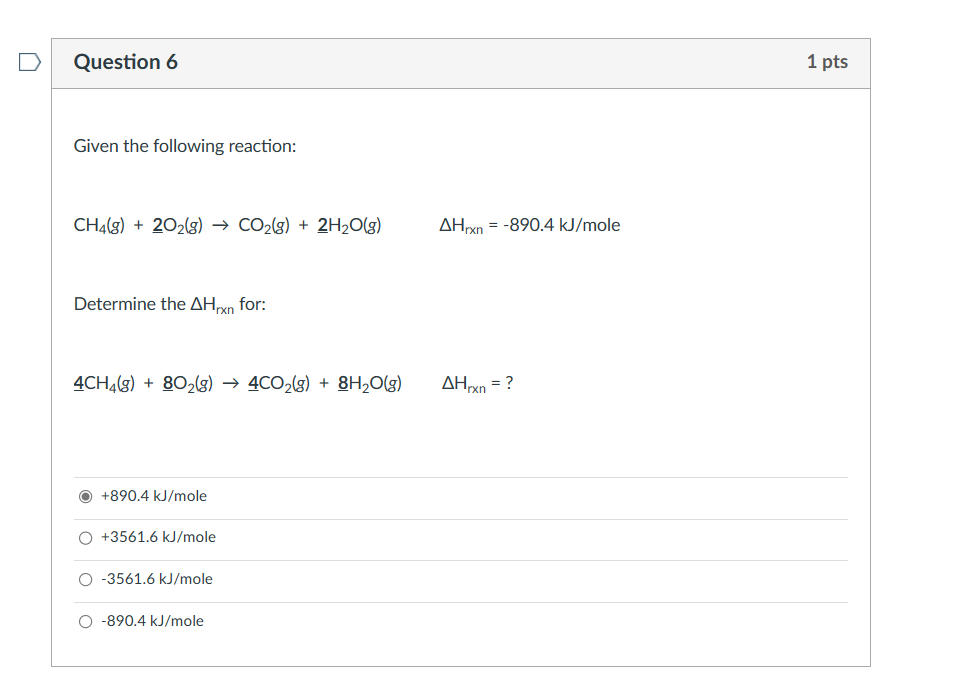 Solved Given the following reaction: CH4( g)+2O2( g)→CO2( | Chegg.com