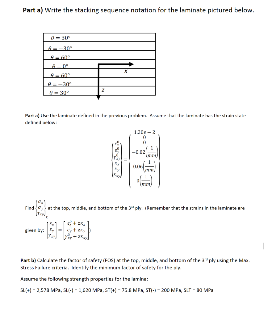 Part a) Write the stacking sequence notation for the