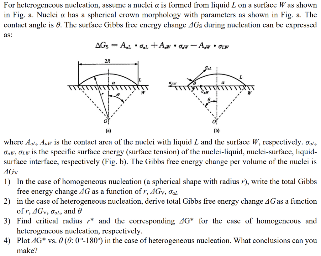For heterogeneous nucleation, assume a nuclei α is | Chegg.com