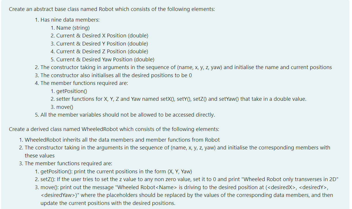 Solved Create an abstract base class named Robot which | Chegg.com