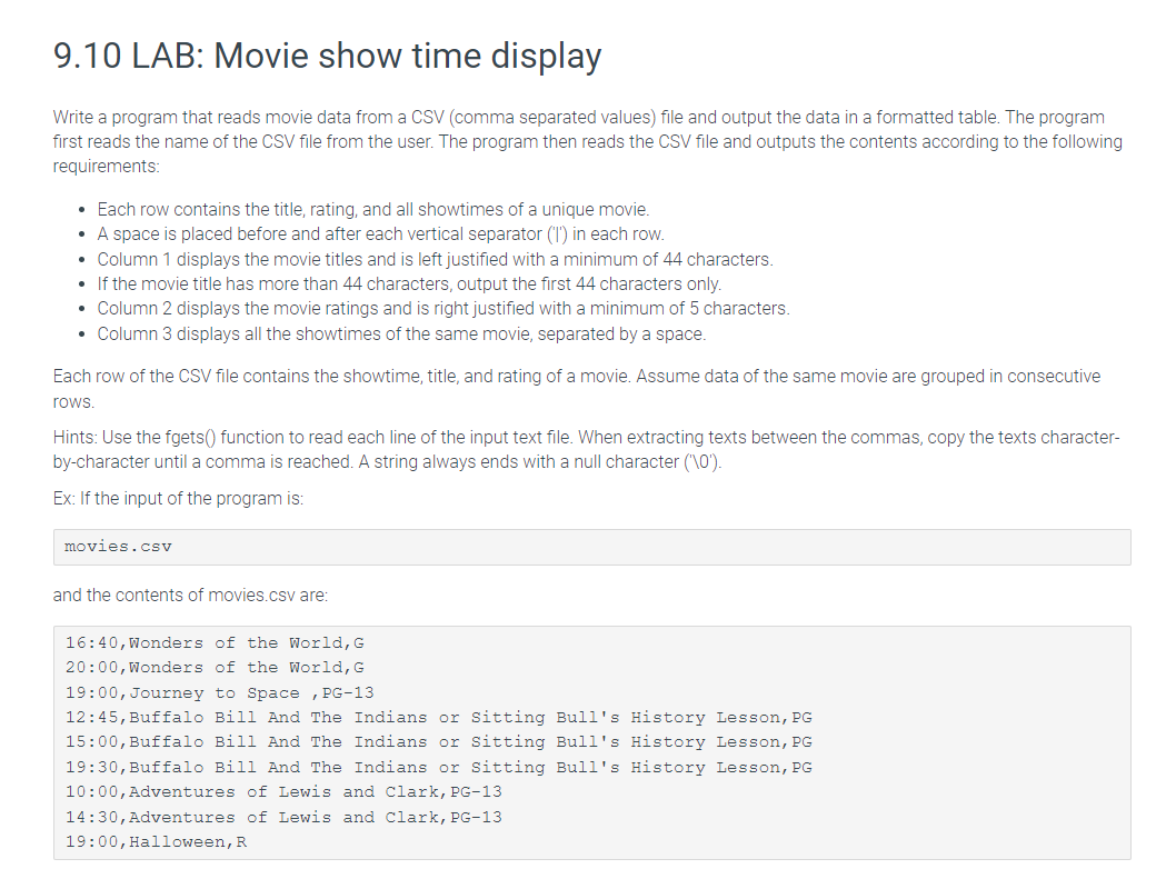 Solved Write a program that reads movie data from a CSV Chegg