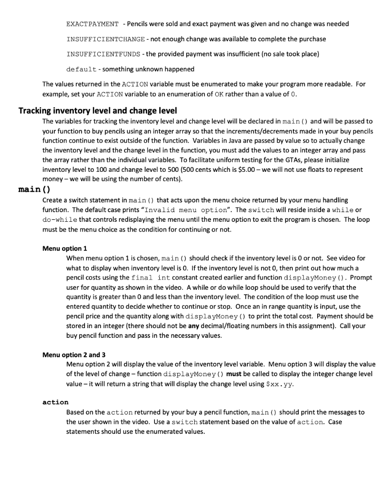 Create a pencil machine with the behaviors described | Chegg.com
