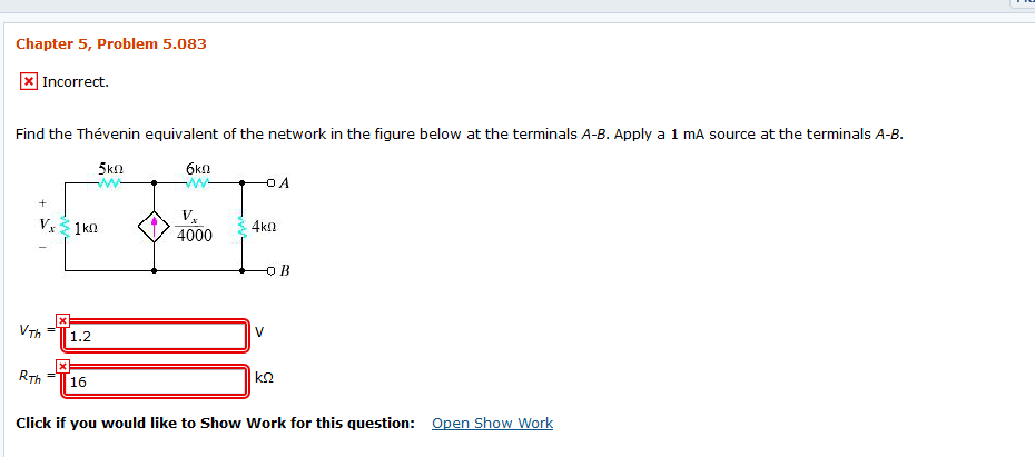 Solved Chapter 5, Problem 5.083 Incorrect The Terminals A-B. | Chegg.com