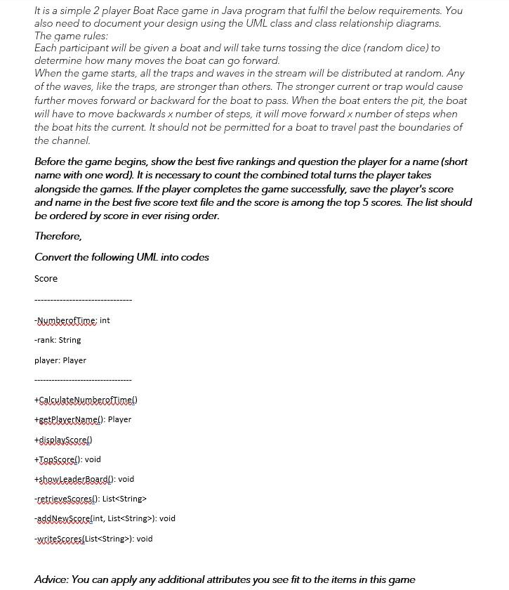 It is a simple 2 player Boat Race game in Java | Chegg.com