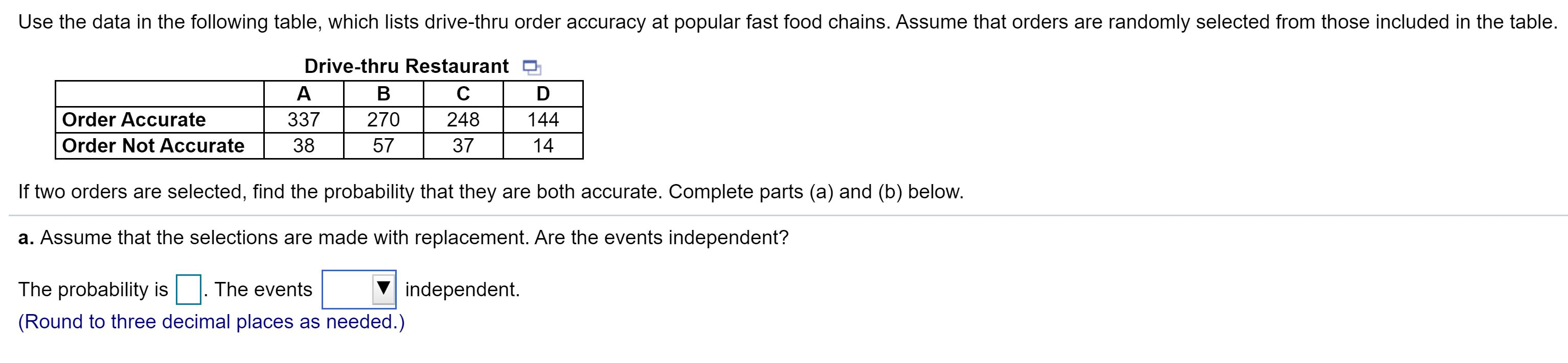 Solved Part A: Assume that the selections are made with | Chegg.com