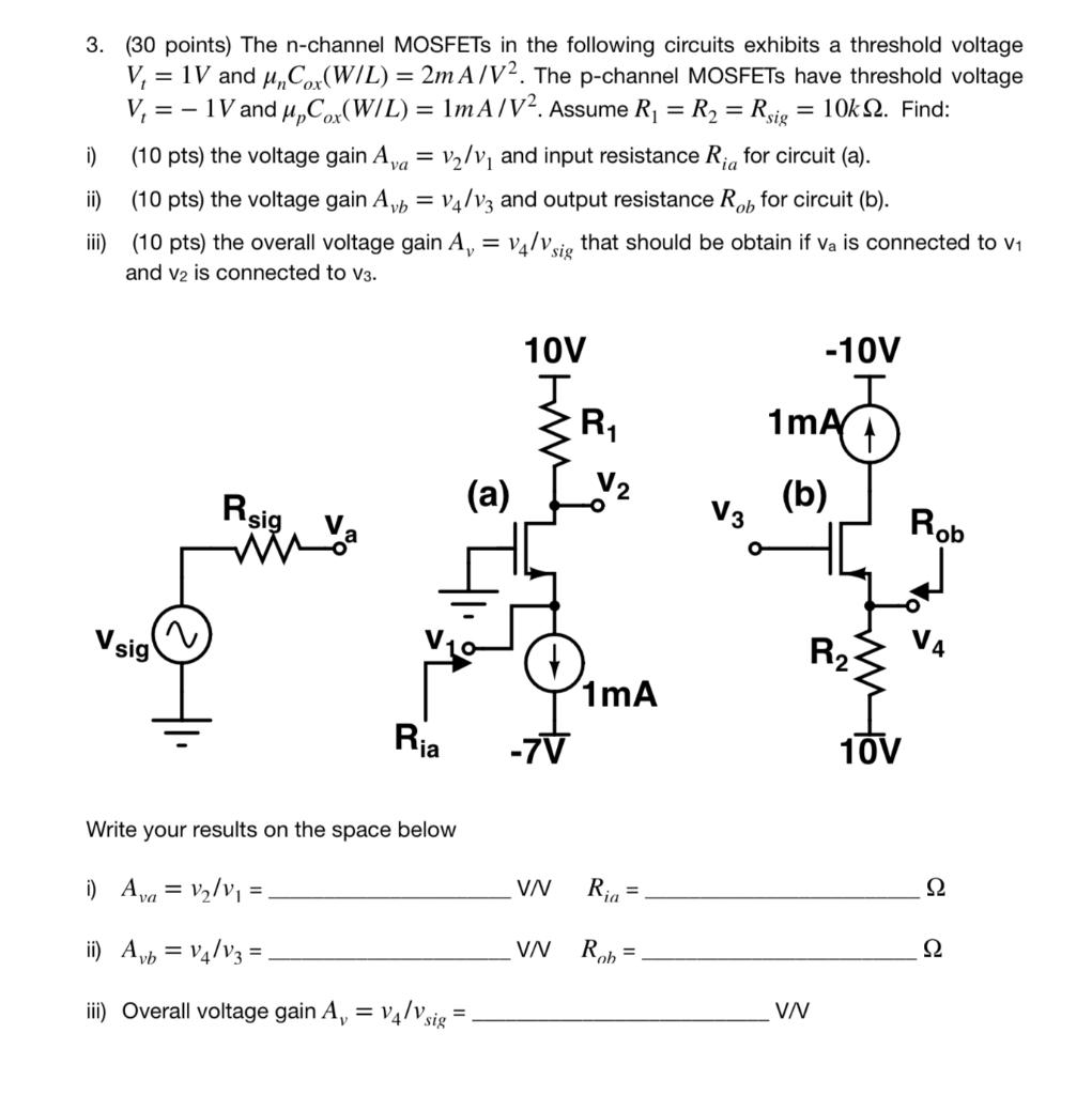Solved The n-channel MOSFETs in the following circuits | Chegg.com