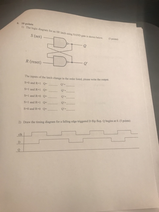 Solved s. 10 points 1) The logic dingram for an SR latch | Chegg.com