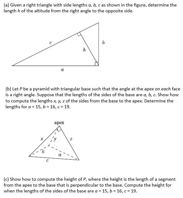 Solved (a) Given a right triangle with side lengths a,b,c as | Chegg.com
