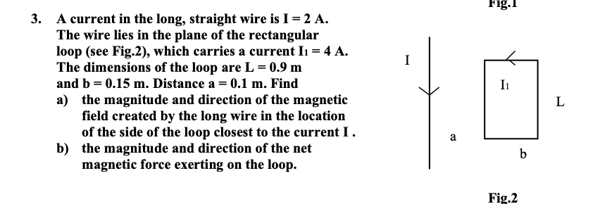 Solved Fig.1 3. A current in the long, straight wire is I = | Chegg.com