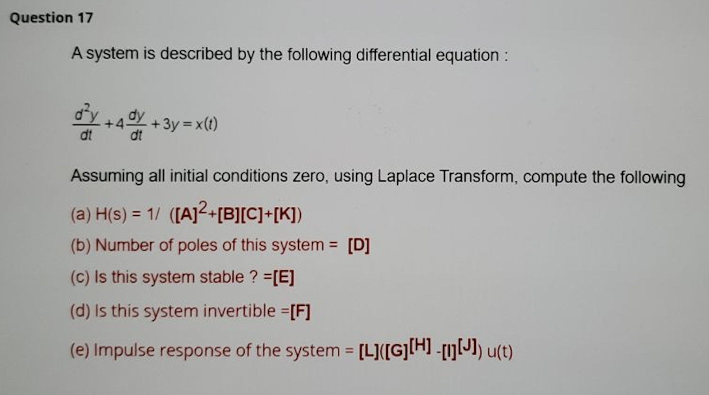 Solved A system is described by the following differential | Chegg.com