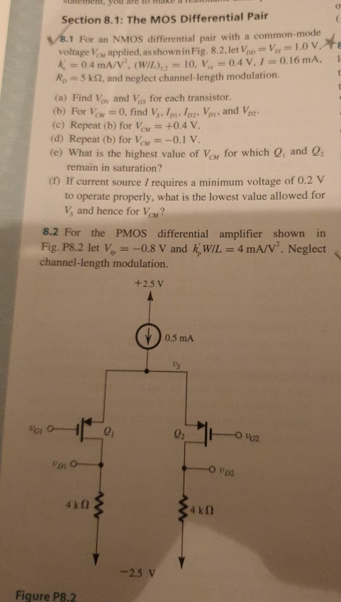 Solved 8.4 Consider the differential amplifier specified in | Chegg.com