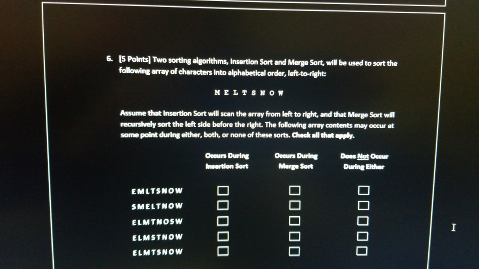 Solved 6. (5 Points) Two sorting algorithms, Insertion Sort | Chegg.com