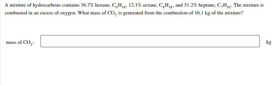 Solved A mixture of hydrocarbons contains 36.7% hexane, | Chegg.com