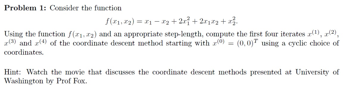 Solved Problem 1: Consider the function | Chegg.com