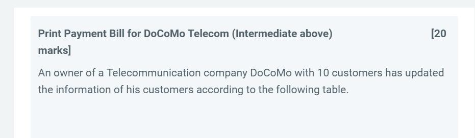[20 Print Payment Bill for DoCoMo Telecom | Chegg.com