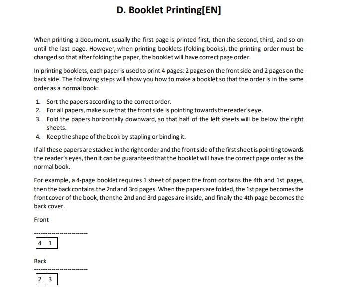 Solved D. Booklet Printing[EN] When printing a document, | Chegg.com