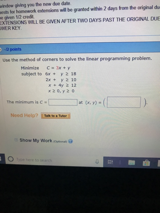 Solved window giving you the new due date. ests for homework | Chegg.com
