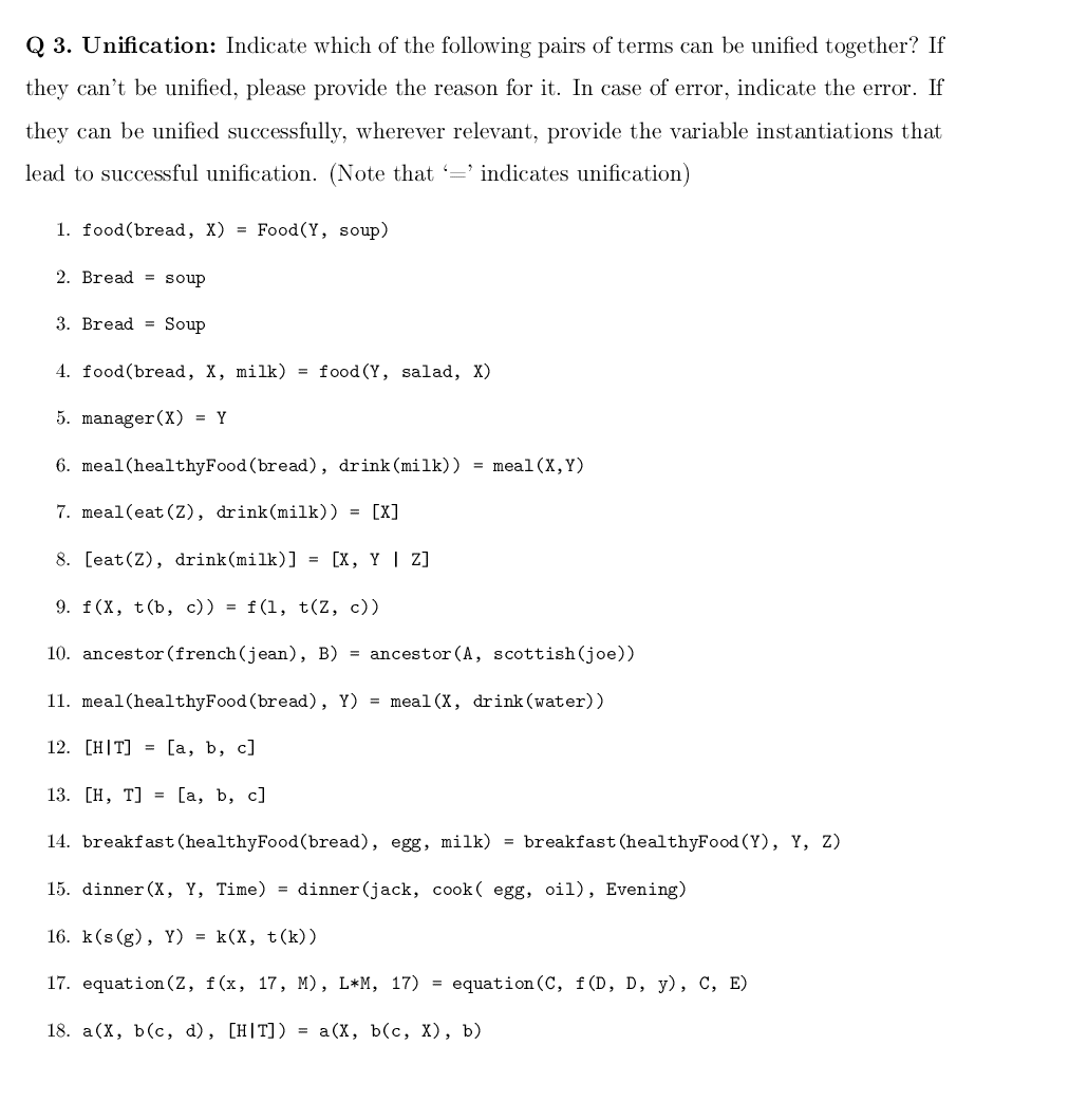 Solved Q 3 Unification Indicate Which Of The Following Chegg Com