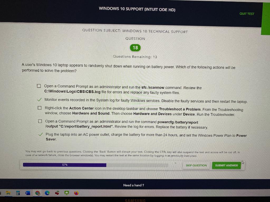 Solved WINDOWS 10 SUPPORT (INTUIT ODE HD) QUIT TEST QUESTION
