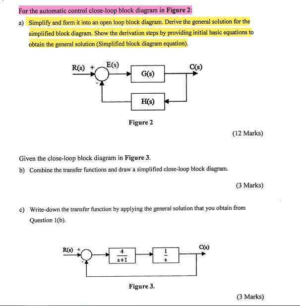 Solved For the automatic control close-loop block diagram in | Chegg.com