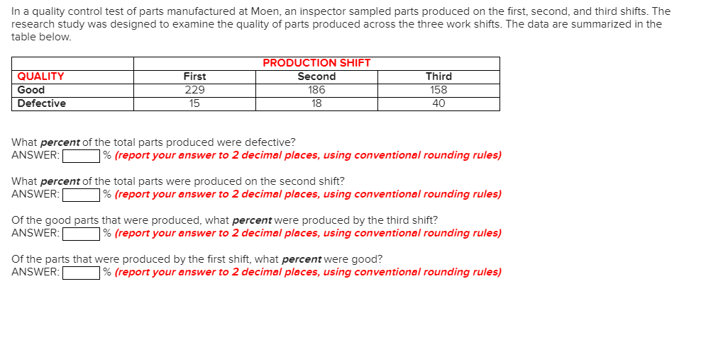 Solved In a quality control test of parts manufactured at | Chegg.com
