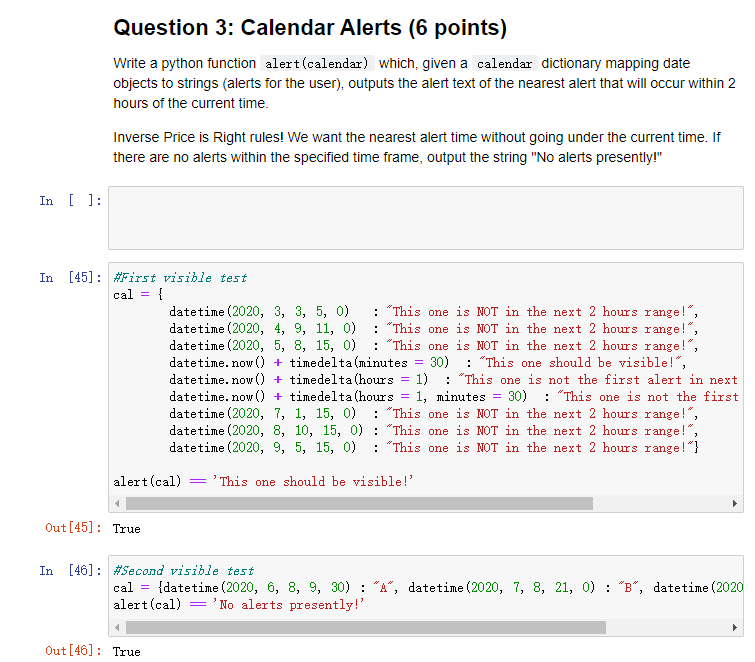 Solved Question 3: Calendar Alerts (6 points) Write a python | Chegg.com