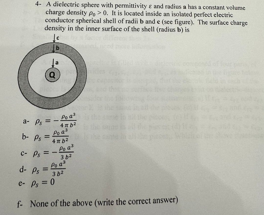 Solved 4- A dielectric sphere with permittivity ε and radius | Chegg.com