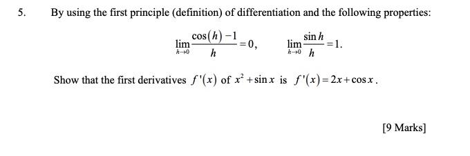 Solved 5. By using the first principle (definition) of | Chegg.com