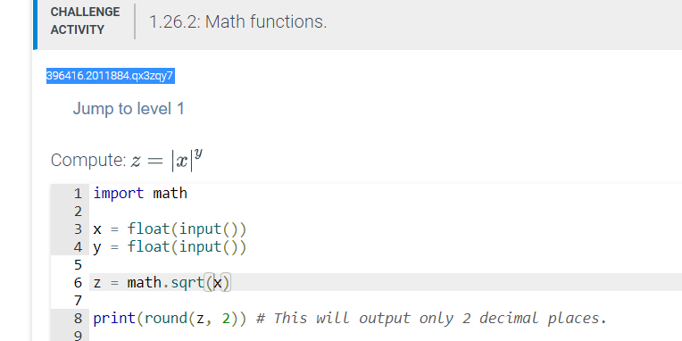 Solved CHALLENGE ACTIVITY 1.26.2: Math functions. | Chegg.com