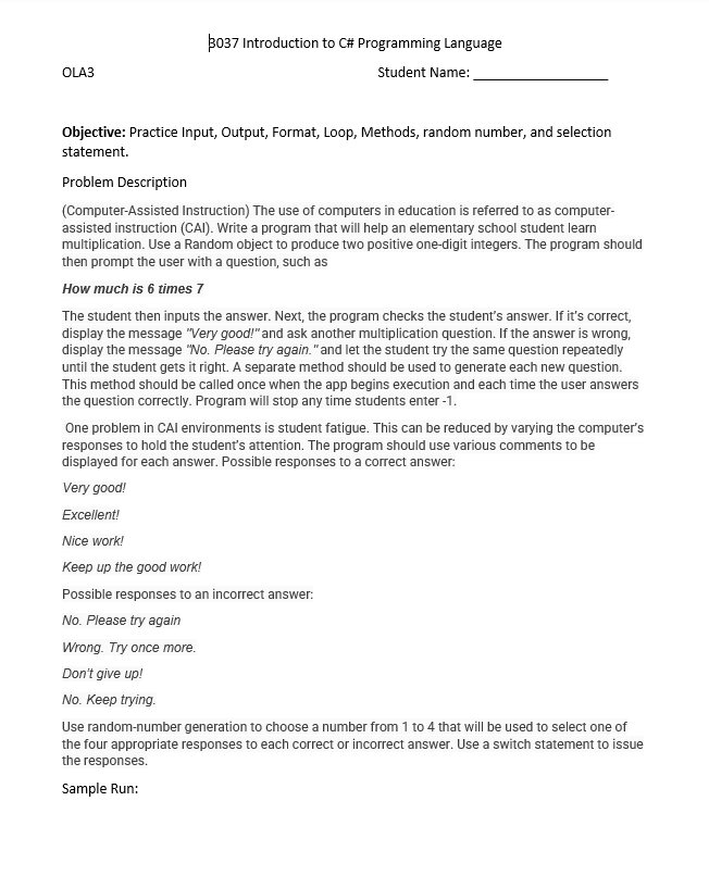 Solved B037 Introduction to C\# Programming Language OLA3 | Chegg.com
