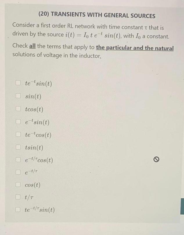 Solved (20) TRANSIENTS WITH GENERAL SOURCES Consider a first | Chegg.com