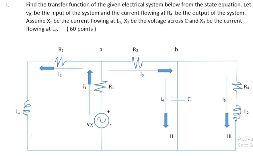 Solved I. Find the transfer function of the given electrical | Chegg.com