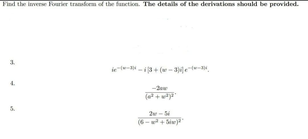 Solved Find the inverse Fourier transform of the function. | Chegg.com