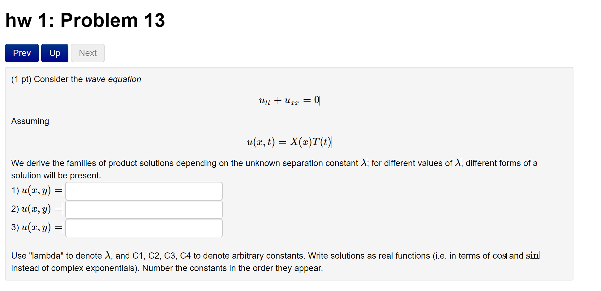 Solved hw 1: Problem 13 Prev up Prev Next (1 pt) Consider | Chegg.com