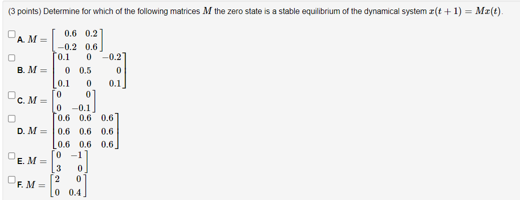Solved (3 points) Determine for which of the following | Chegg.com