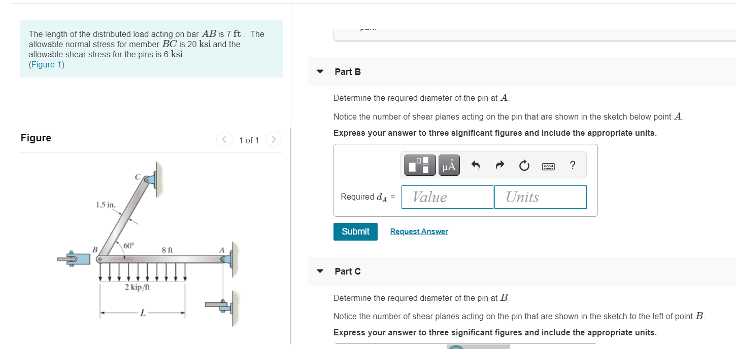 Solved Determine the required diameter of the pin at AA. | Chegg.com