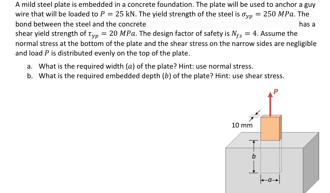 Solved A mild steel plate is embedded in a concrete | Chegg.com